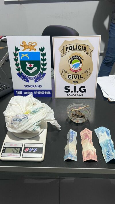 Imagem da notícia Jovem é preso por tráfico de drogas e cocaína, maconha e balança de precisão são apreendidas em Sonora